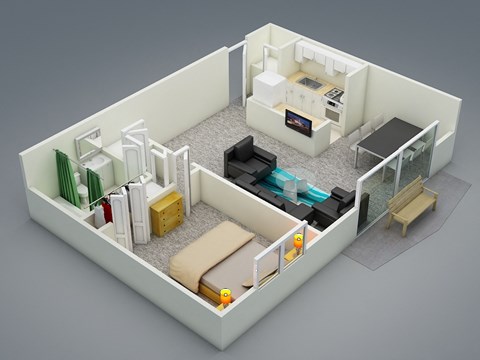 Floor plan for 1 bed, 1 bath, 560 sqft
